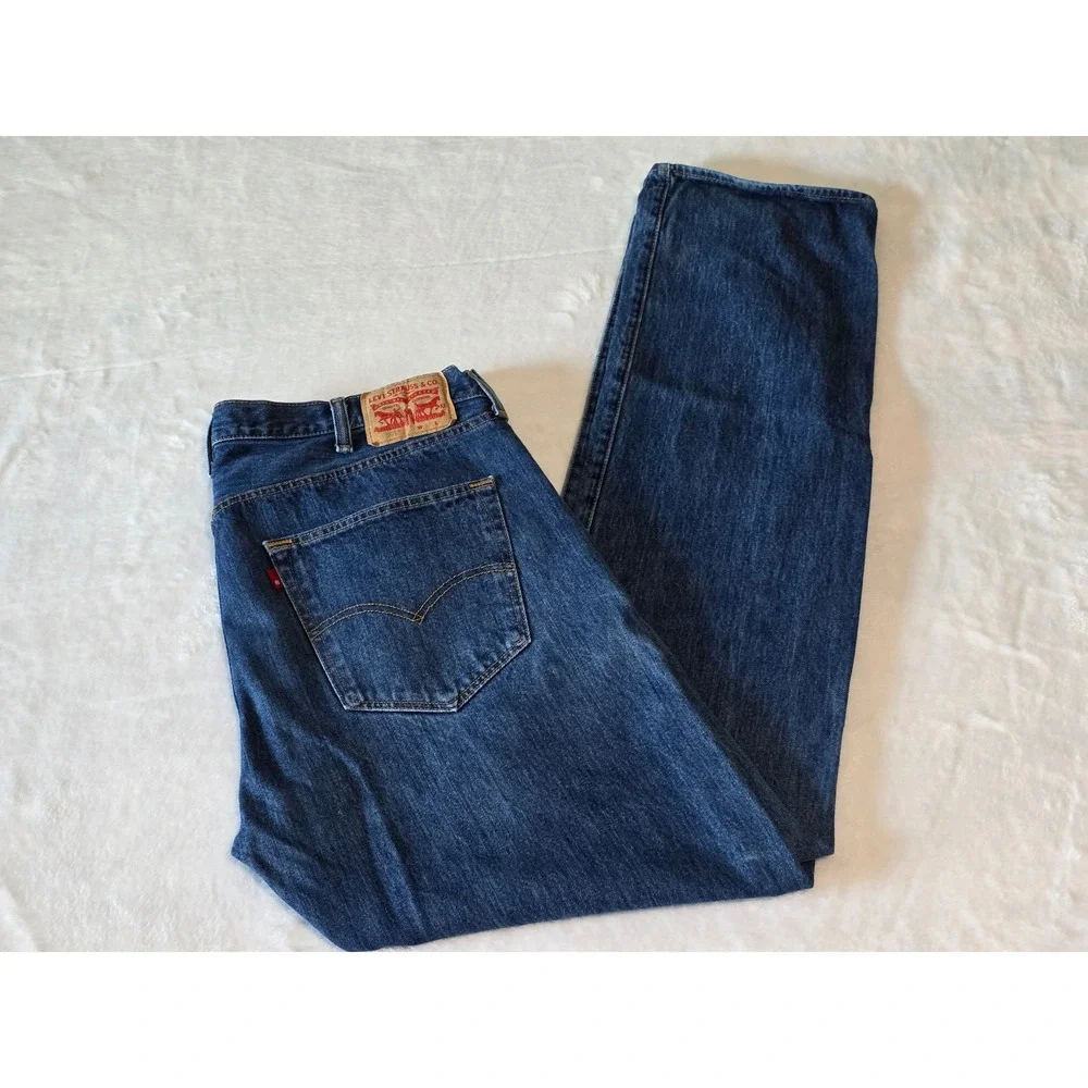 Levis 501 Original Fit Straight Leg Blue Jeans Mens 40x36 Button Fly Denim